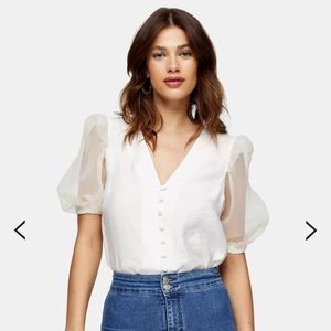 Topshop Ivory Organza Button Through Blouse